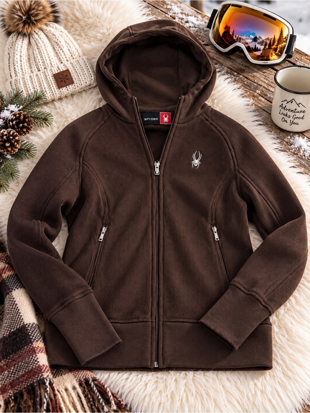 Spyder Full-Zip Hooded Jacket | Chocolate Brown | S/P